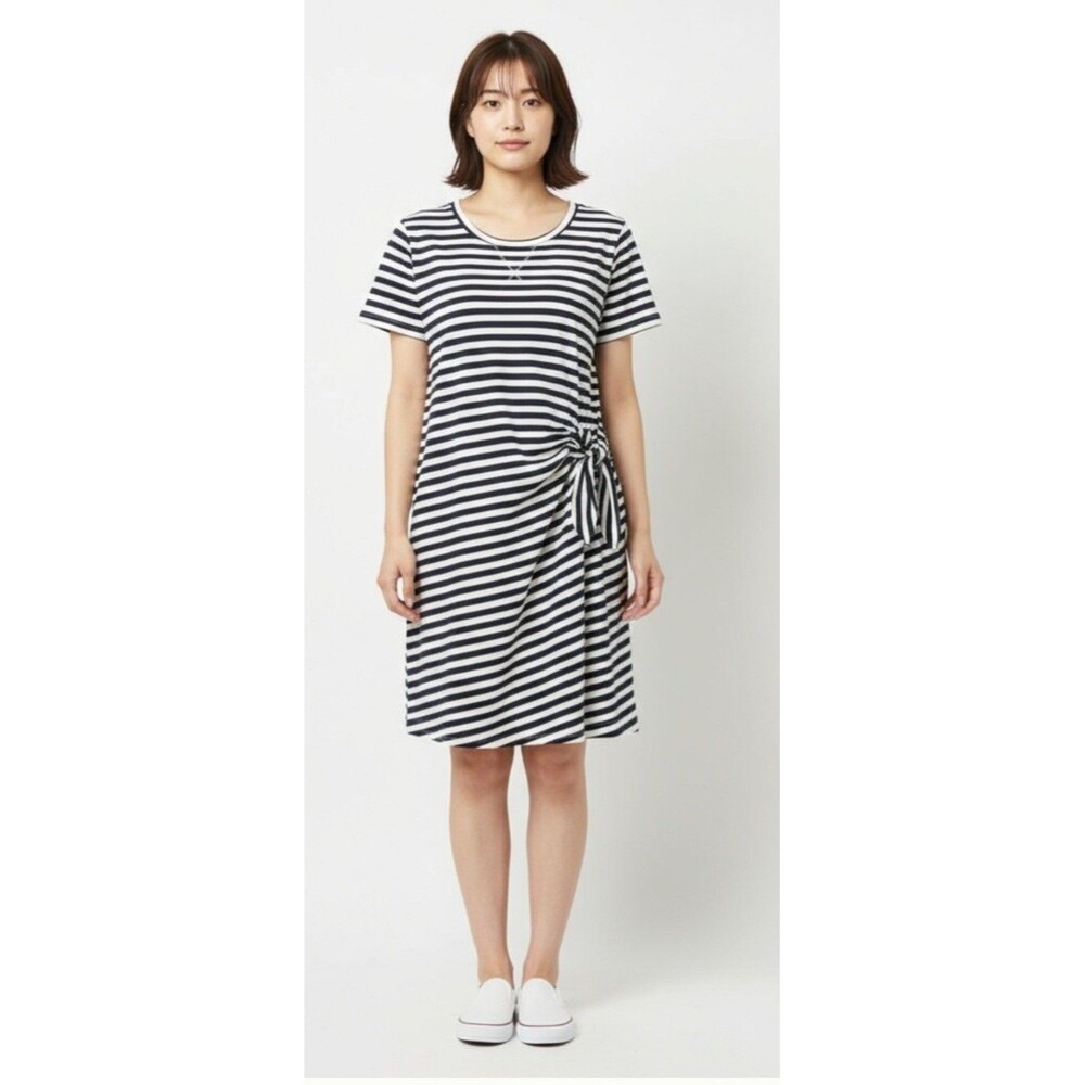 Live Well Blue Stripe Side Tie Dress 22/24 Knee-Length Casual Plus Size
